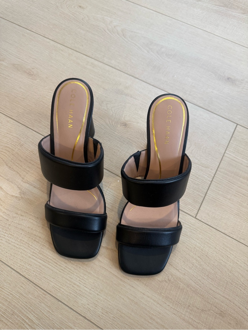 Cole Haan Black Double-Strap Slide Heels